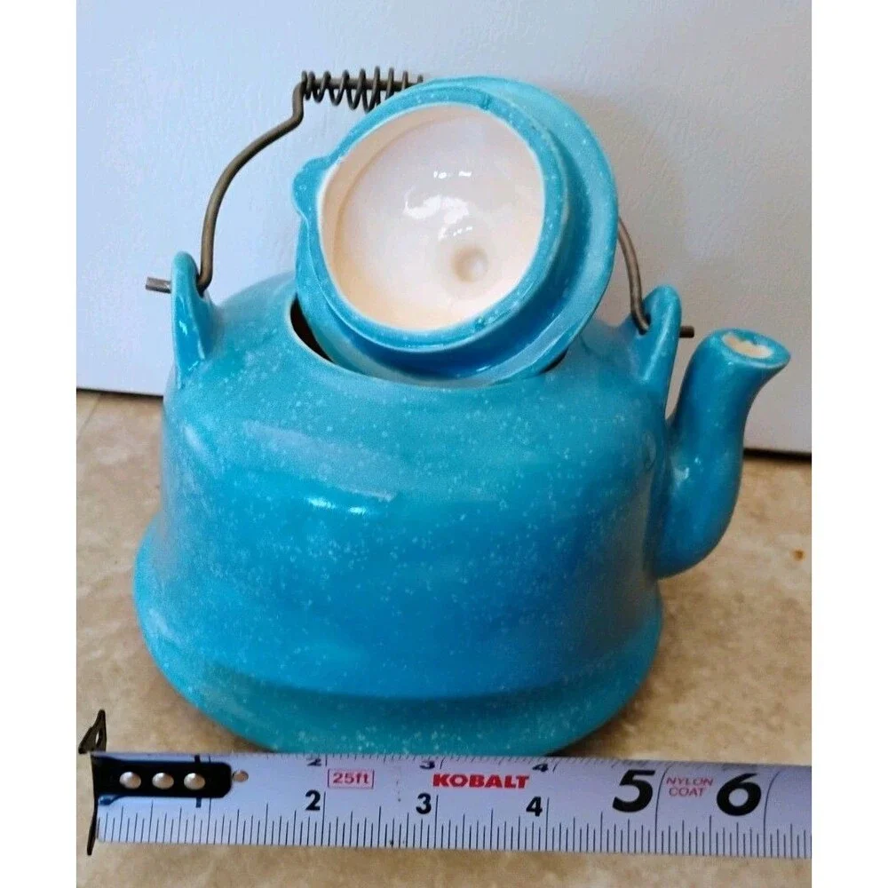 Mid-Century Style Speckled Turquoise Ceramic Teapot – Handcrafted Studio Pottery